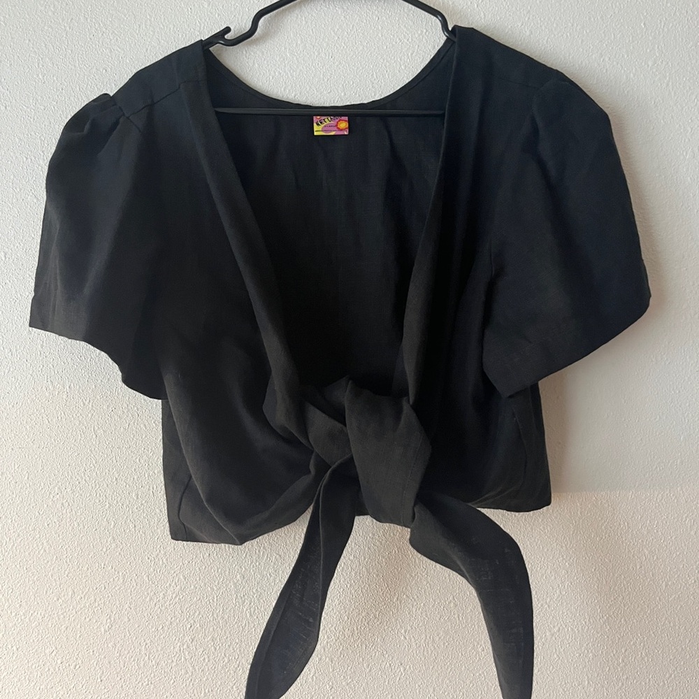 Nettle Studios Black Linen Tied Top
